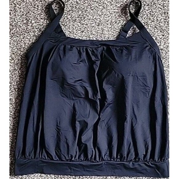 Lands' End Women's 16W Black Tankini Top Swim Solid Tummy Hiding Blouson S832 - Picture 1 of 6